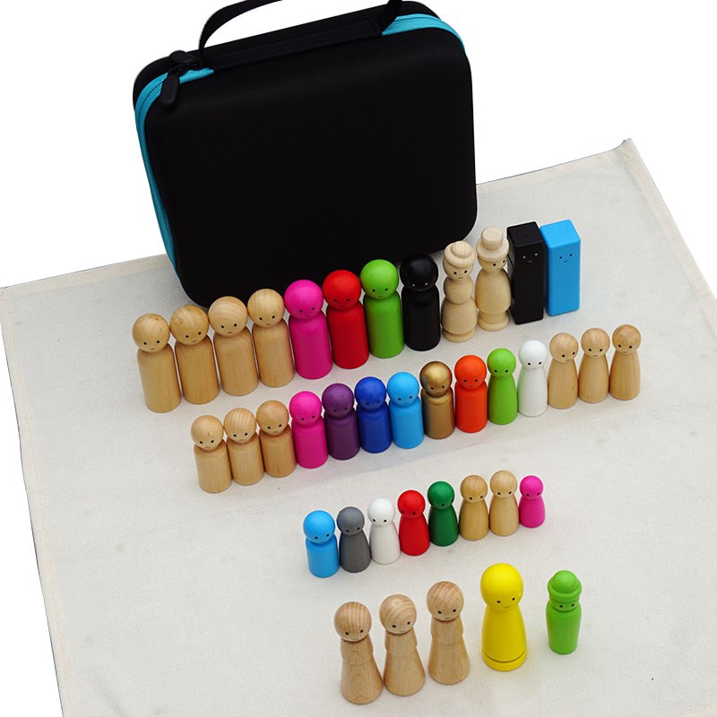 家排小物件格板系统排列彩色人偶实木木偶心理咨询意象道具教具