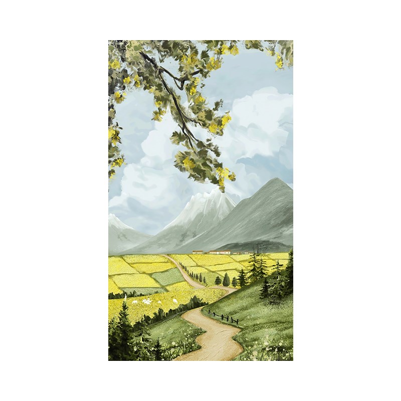 手绘壁画奶油风客厅背景墙现代高级感沙发壁纸抽象风景玄关装饰画图片