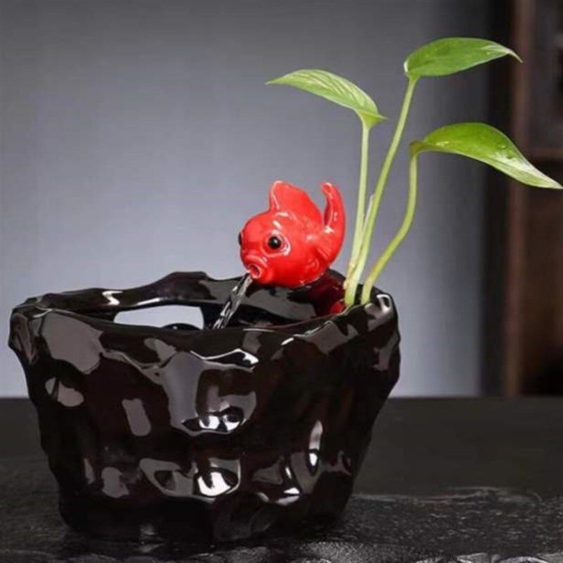 家用流水加湿器饮水机家居宠物猫摆件循环咪微景招财摆件陶瓷流水