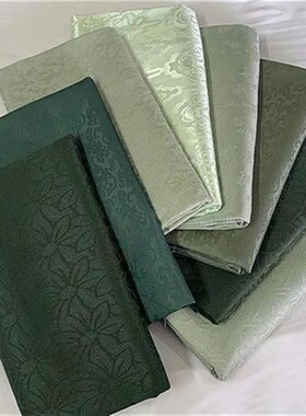 高档墨绿色复古风暗纹提花棉绸缎面旗袍马面连衣裙汉服装布料面料