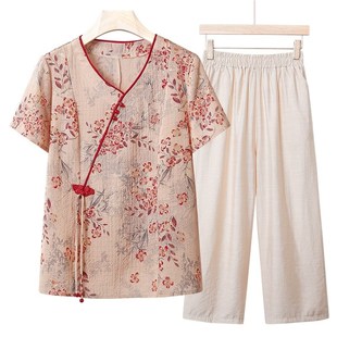 中年妈妈夏装套装新款p母亲节新中式两件套夏季洋气老年人奶奶衣