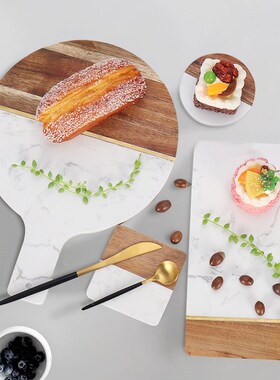 欧式大理石纹拼接日韩料理寿司盘长方形西餐厅甜点牛排食物托盘