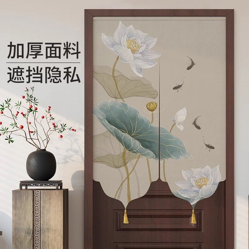 门帘隔断帘高级感玄关免打孔半截式卧室厨房客厅家用伸缩杆新中式