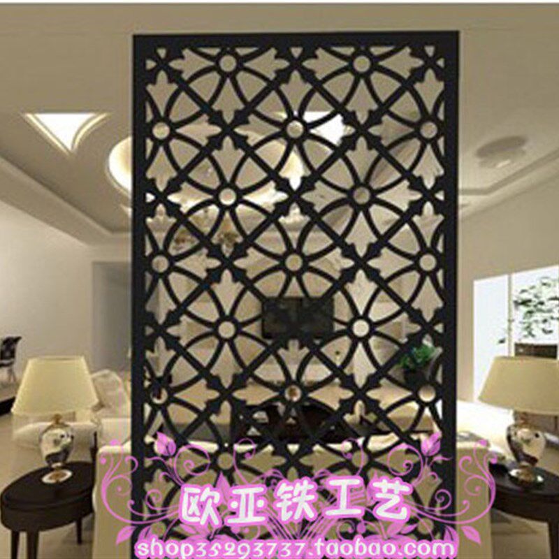 客厅欧式铁艺雕花玄关隔断烤漆铁板金属屏风镂空隔断屏风餐厅花格