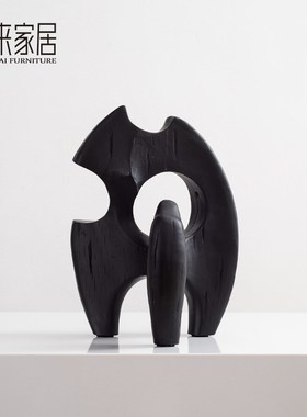 简约现代黑色抽象雕塑摆件客厅玄关柜F案几桌面陈设售楼处柜子饰