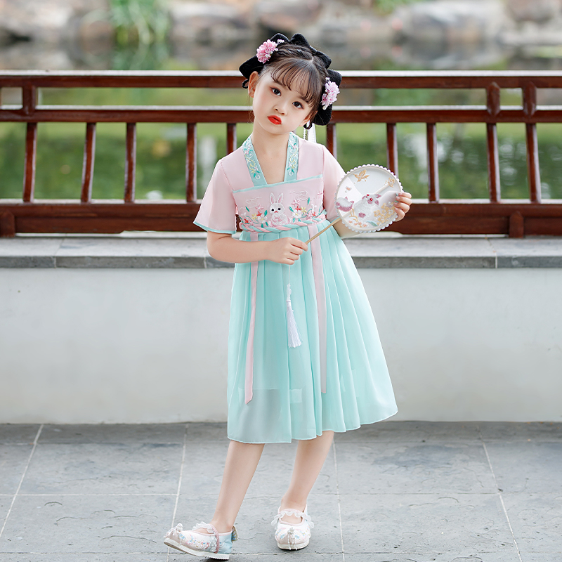 女童汉服夏款2023新款连衣裙儿童中国风古风唐装超仙薄款公主襦裙