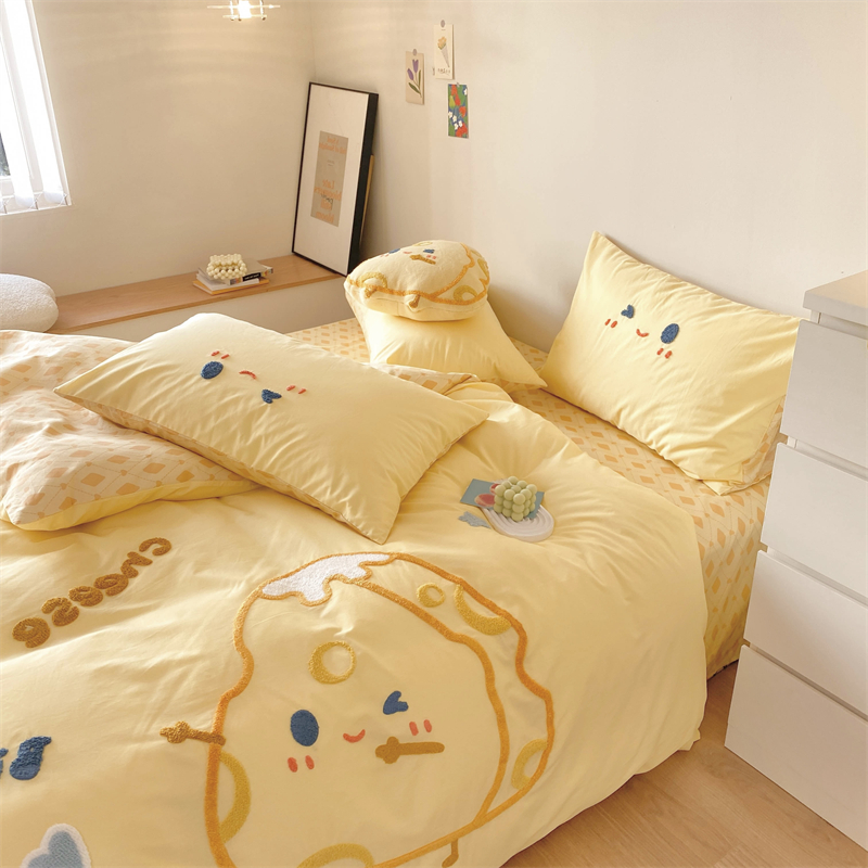 特别调皮芝士可爱少女四季纯棉四件套全棉毛巾绣亲肤床单被套