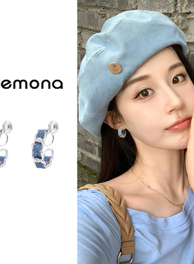 甜酷蓝色蚊香盘耳夹女小众设计感无耳洞耳环气质独特新款爆款耳饰