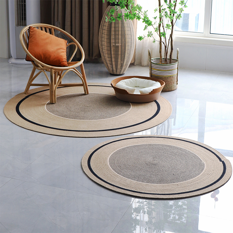 手工编织黄麻地毯简约日式客厅沙发茶几圆形垫子摄影服装店装饰垫