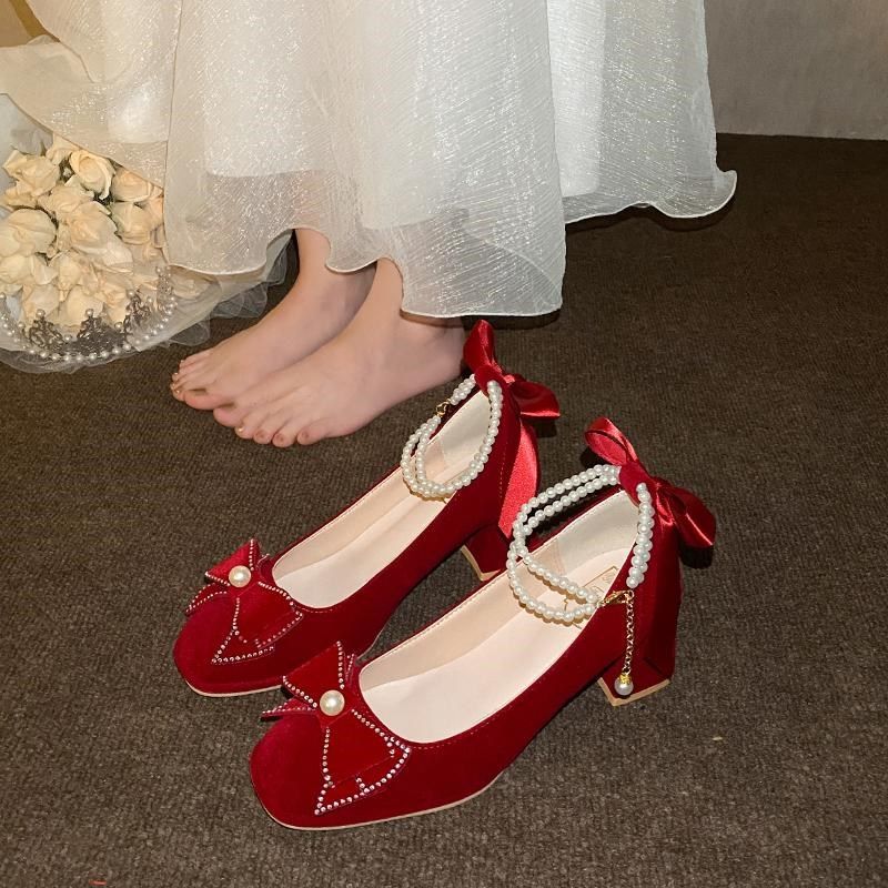 红色婚鞋主婚纱婚鞋不累脚2025新款粗跟红色礼服中式新娘禾秀两穿,女鞋,玛丽珍鞋,淘宝优惠券,粉丝福利购,淘宝优惠卷