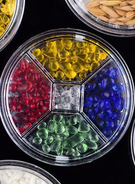 天然五色水晶盘消磁水晶碎五彩碎石原石家居客厅五行风水摆件随身