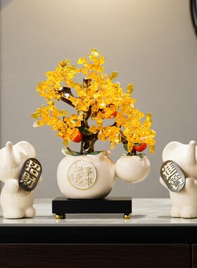 新中式2024龙年发财柿子树装饰品摆件玄关电视柜酒柜家居乔迁新居