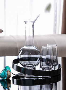 现代简约透明水晶玻璃酒具酒杯瓶套装售楼处餐桌酒柜软装饰品摆件