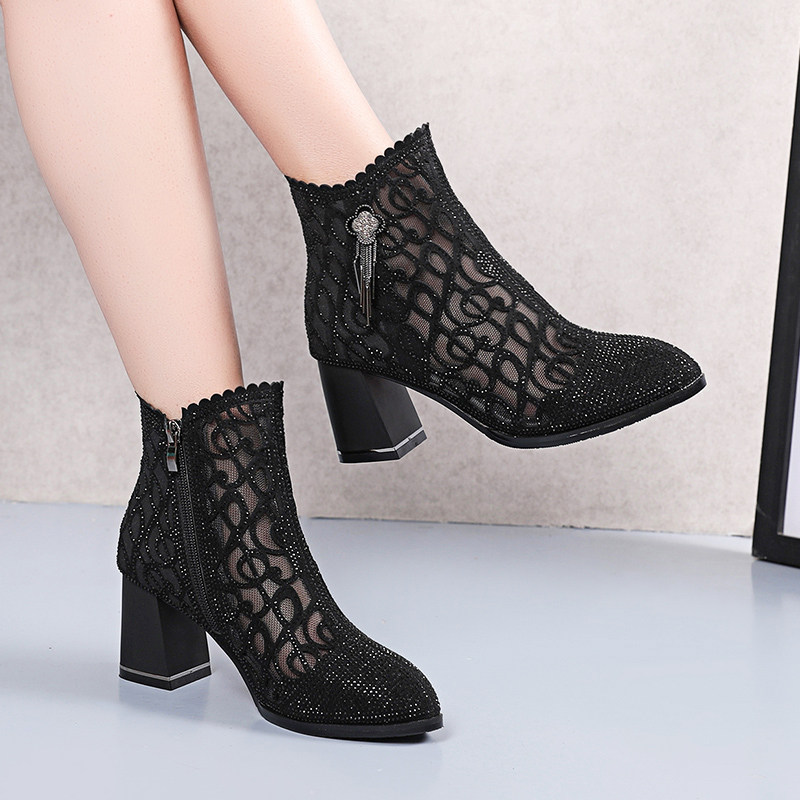 短靴女春季2021新款粗跟马丁靴高跟女鞋夏凉靴网纱镂空网靴女靴子,女鞋,时装靴,淘宝优惠券,粉丝福利购,淘宝优惠卷