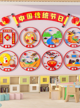 幼儿园中国传统节日主题文化墙面装饰教室环境创设布置材料墙贴画