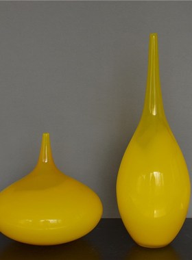外贸黄色手工玻璃花瓶美式欧式家居装饰工艺品摆件大号花器礼品