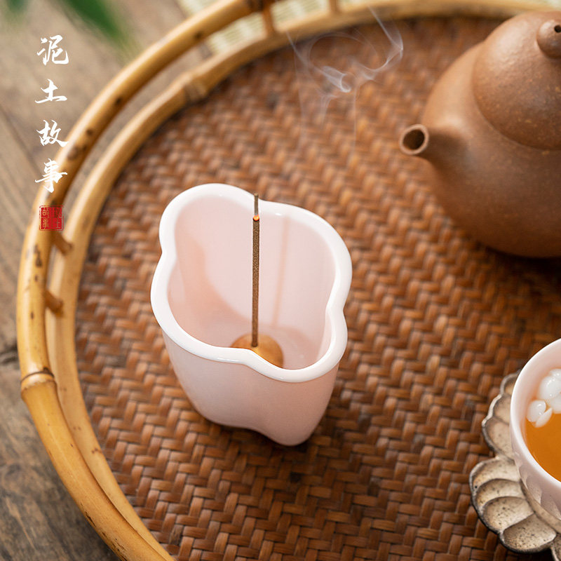 迷你香炉粉色陶瓷多孔线香插仿古香插香立禅意日式香座纯铜小摆件图片