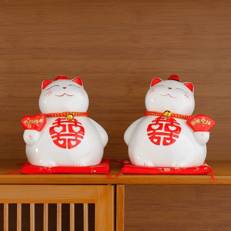 招财猫摆件装饰品大喜发财猫结婚订婚礼物送新人闺蜜礼品新婚礼品