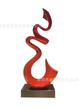 喜庆红色雕塑艺术品样板房写字楼过道接待台台面角几现代装饰摆件