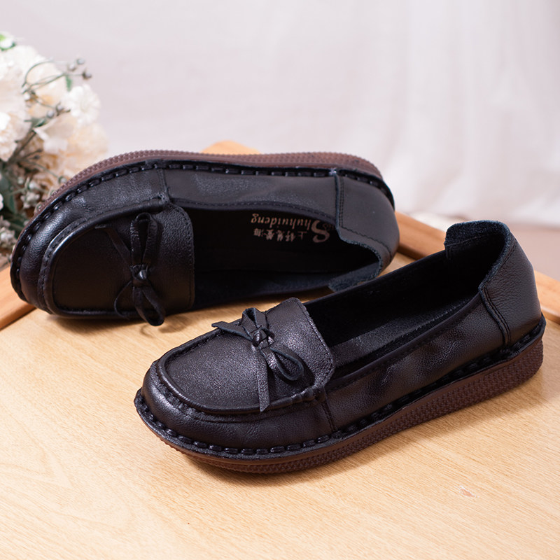 女皮鞋妈妈鞋女士中老年平底单鞋软底真皮舒适牛筋底休闲复古奶奶,女鞋,浅口单鞋,淘宝优惠券,粉丝福利购,淘宝优惠卷