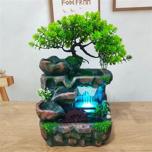 外贸摆件 小树雨景假山喷泉办公F桌装饰盆景工艺品流水摆件