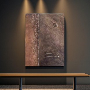 纯手绘油画古尘抽象厚肌理玄关挂画民宿酒店客厅侘寂风复古装饰画