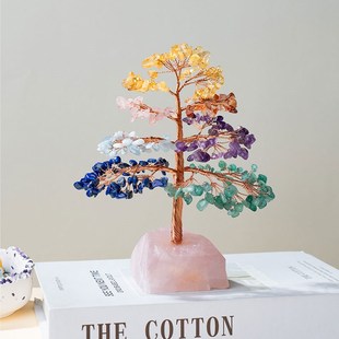 天然七彩水晶发财树家居客厅酒柜办公桌面创意水晶招财摇钱树摆件