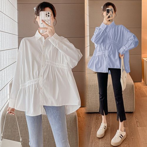 大码孕妇衬衫春装2025新款不规则翻领宽松可哺乳小个子上衣200斤