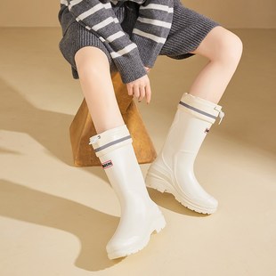 日系高筒加绒雨靴女款时尚防滑防水鞋女耐磨软底厨房赶海成人雨鞋