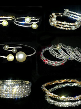 舞台满水钻多层开口细绕圈弹性手环多圈拍照表演成人儿童手镯道具