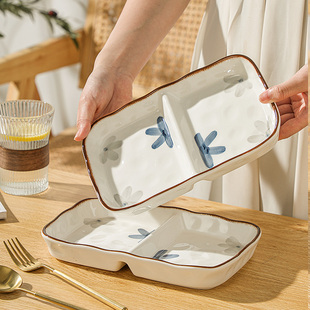 方形分格盘两格陶瓷盘子儿童早餐盘高颜值餐具211定量分餐盘减肥