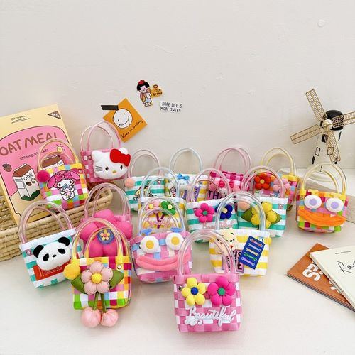 夏季儿童迷你卡通可爱编织篮子伴手礼手拎包手工编织小方包编织筐