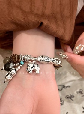 天然石串珠新中式手链女款小众精致民族风手串复古高级感古着手饰