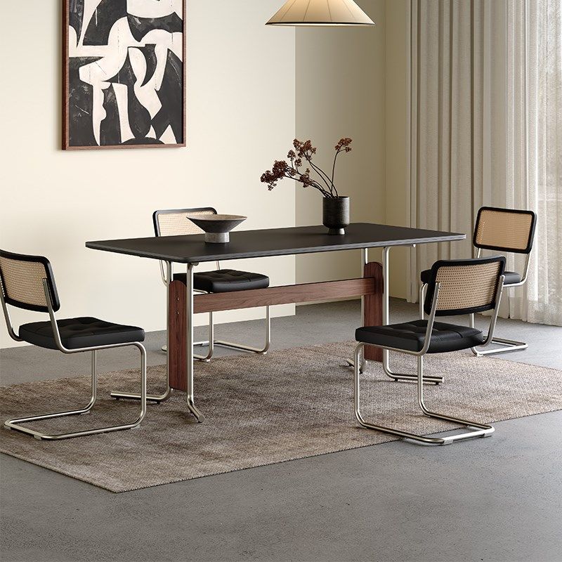 复古岩板餐桌黑色家用小户型现代简约全托中古风实木不锈钢脚餐桌,住宅家具,岩板餐桌,淘宝优惠券,粉丝福利购,淘宝优惠卷