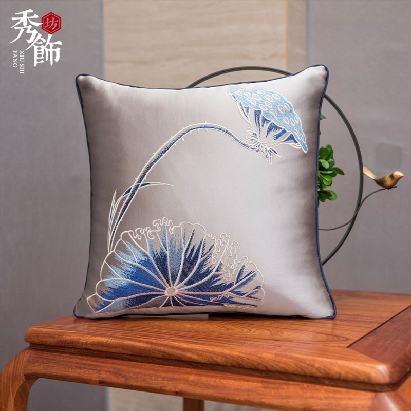 中国风绣花抱枕新中式红木沙发靠垫靠枕J客厅古典实木椅子靠包定