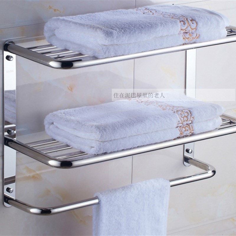 304不锈钢卫生间浴室毛巾架短款40 50cm60打孔式浴巾架双层三层
