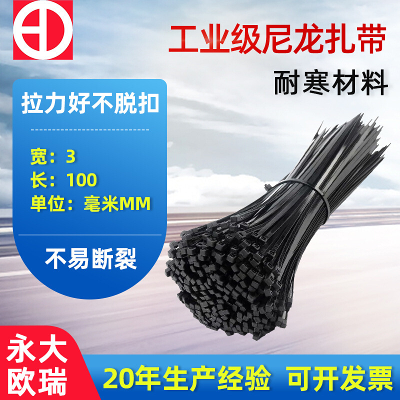 厂家批发尼龙扎带3*100白色阻燃捆扎耐寒轧带大量批发尼龙束线带
