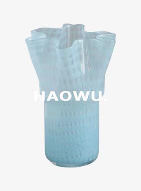 好武b|蓝色釉面玻璃花瓶客厅餐桌水培花大直径花盆软装