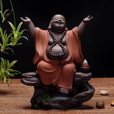 紫砂大号弥勒佛佛像笑佛禅意紫砂创意摆件客厅香薰炉倒流香檀香炉