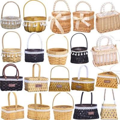 花篮藤编编织手提插花花艺装饰摆件竹编小篮子伴手礼筐子竹篮