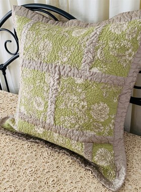 床头靠枕套纯棉欧式全棉绗缝靠垫套绣花纯棉抱枕套大靠枕套6565cm