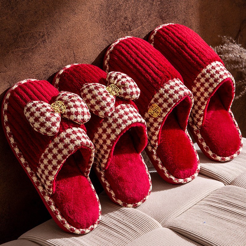 24秋冬款棉拖结婚拖鞋喜庆新婚陪嫁大红色一对室内婚庆高端中式