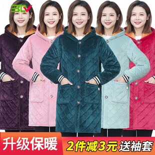 加绒新款罩衣冬女加厚2021保暖罩衣棉中年丝绒棉服中长Y款外套棉