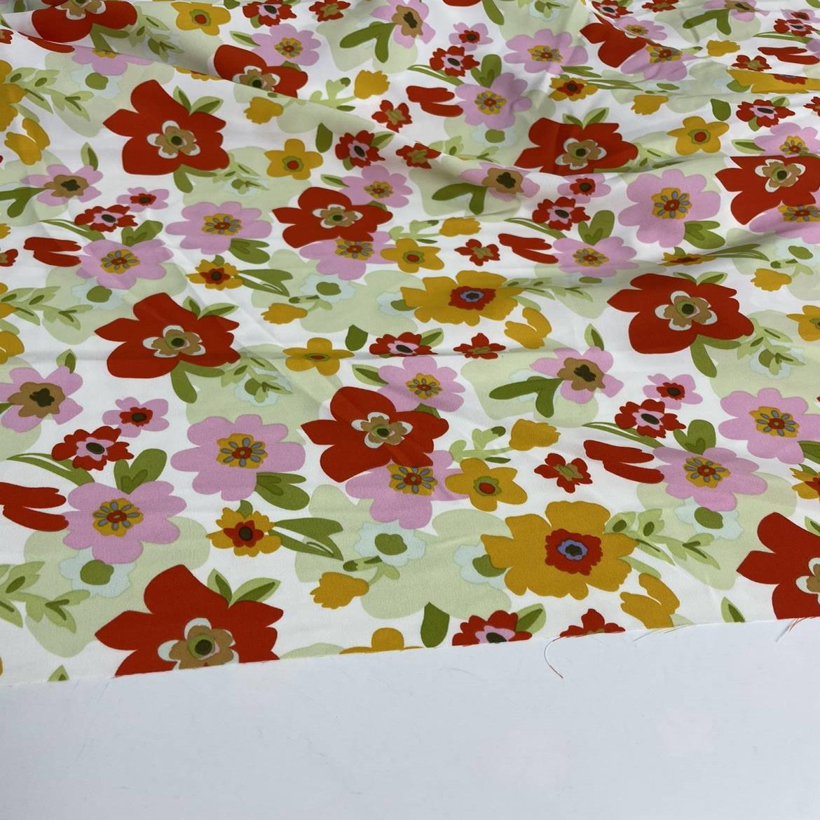 G63夏季白底印花破卡雪纺布头柔软垂坠透气连衣裙上衣旗袍diy面料