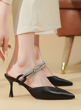 313233小码尖头半拖鞋女2025年春季新款水M钻一字带外穿凉拖大码4