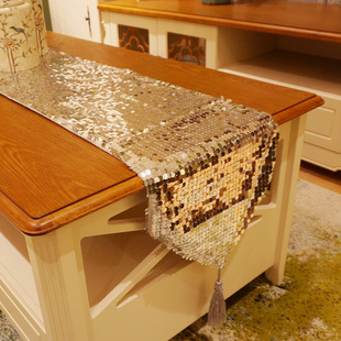 样板房餐垫亮片桌旗时尚简v约现代奢华餐桌布电视柜旗茶几布定做