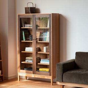 MUMO木墨夏克式玻璃书柜撞色原木酒柜展示书架实木柜收纳储藏柜子