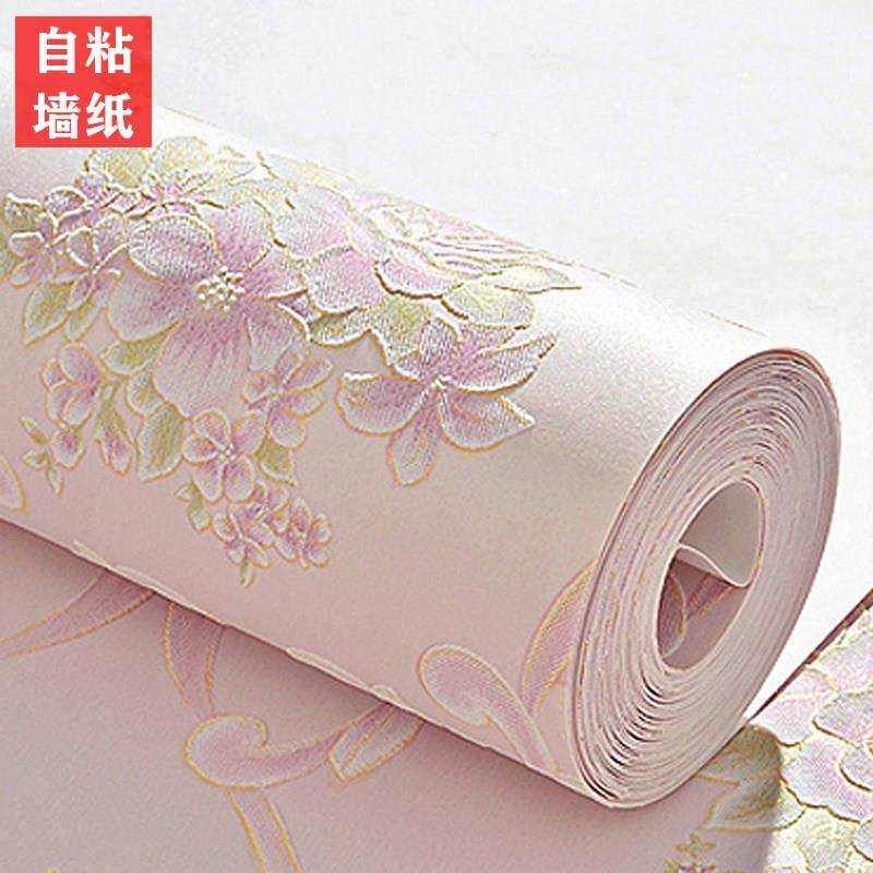 墙纸自粘无纺布3D立体田园欧式花温馨婚房卧室客厅电视背景墙壁纸