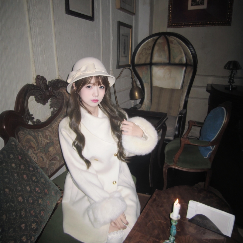 小香风温柔风白色千金风大衣