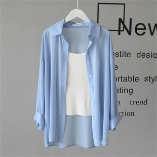 雪纺防晒衬衫女不易皱有垂感长袖遮阳衫薄外搭2025年夏季白色衬衫